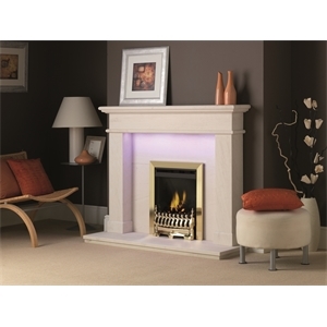 Focus HE Slimline Coal Brass Blenheim in Balmoral Portuguese Limestone Surround